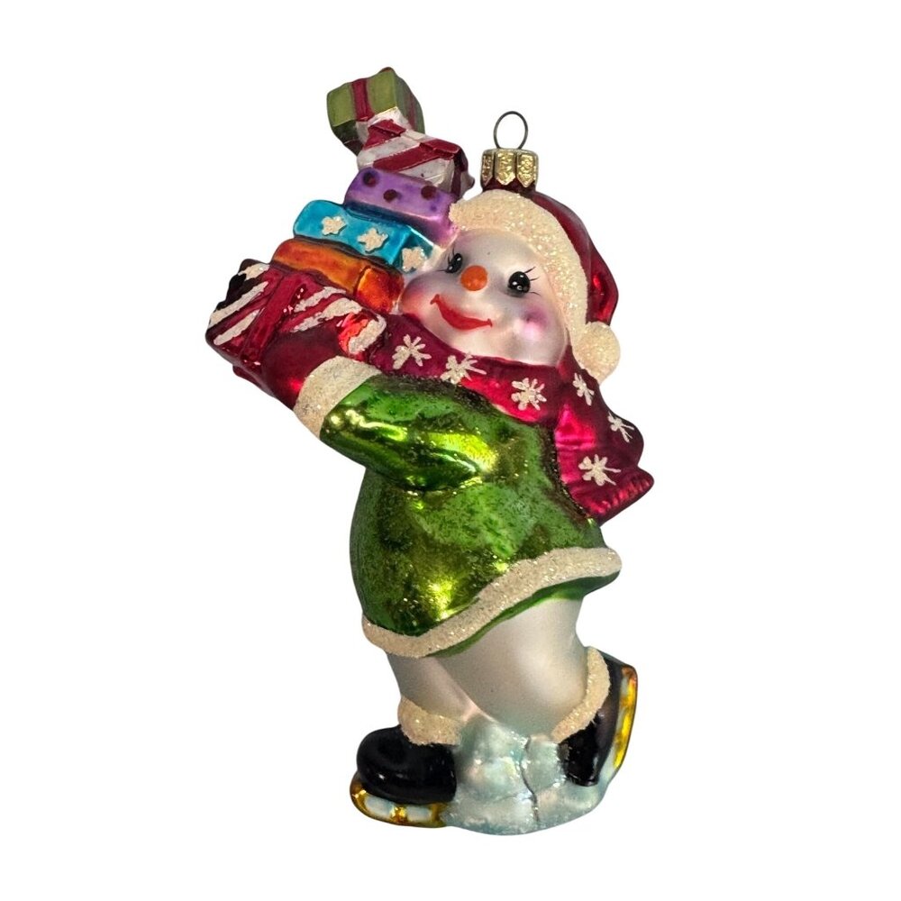Summit Blown Glass Christmas Ornament Snowman Multicolor Handcrafted 4.5 Inches
